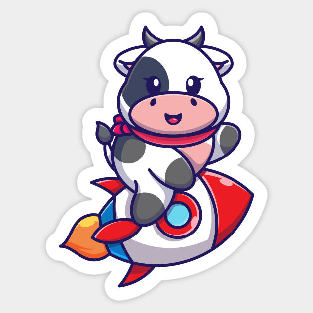 Cute cow riding rocket cartoon Sticker by Wawadzgnstuff